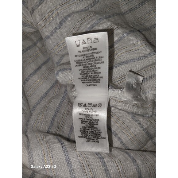 Cynthia Rowley White Blue Gold Striped Short Sleeve Linen Top Size Medium - Picture 6 of 6